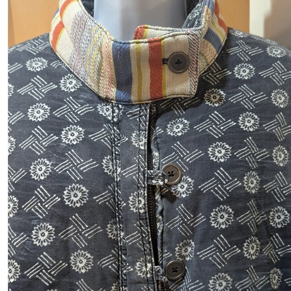 Free People Quilted MacKenzie Bomber Jacket XL Blue White Patterned Trim